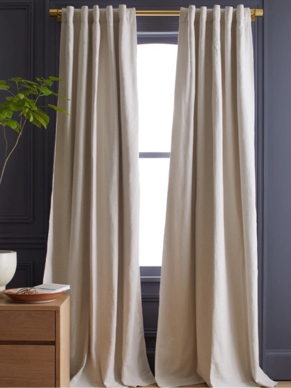 NWT QUINCE Set Of 2 48x96 Cotton Slub Room Darkening Curtains Natural 1145